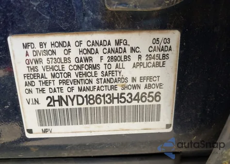 2003 Acura Mdx from USA, damaged, VIN 2HNYD18613H534656